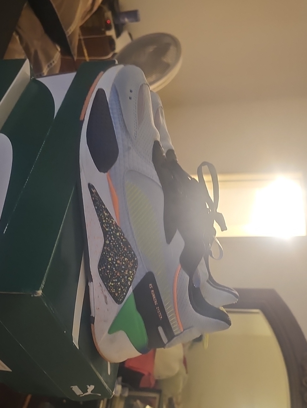 Puma Kids White, Black & Green Low-Top Sneakers with Neon Accents